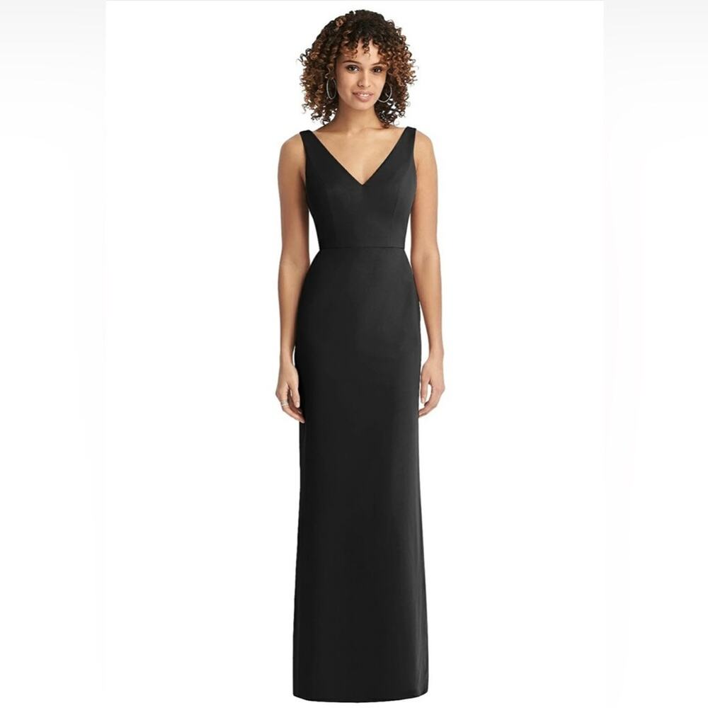 NWT Social Bridesmaids Sleeveless‎ Tie Back Chiffon Trumpet Gown Black Size 6